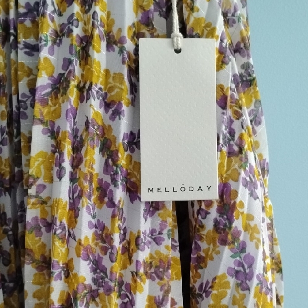 NWT MELLODAY Floral Sleeveless Pleated Dress in Yellow and Purple Size Small - Picture 4 of 6